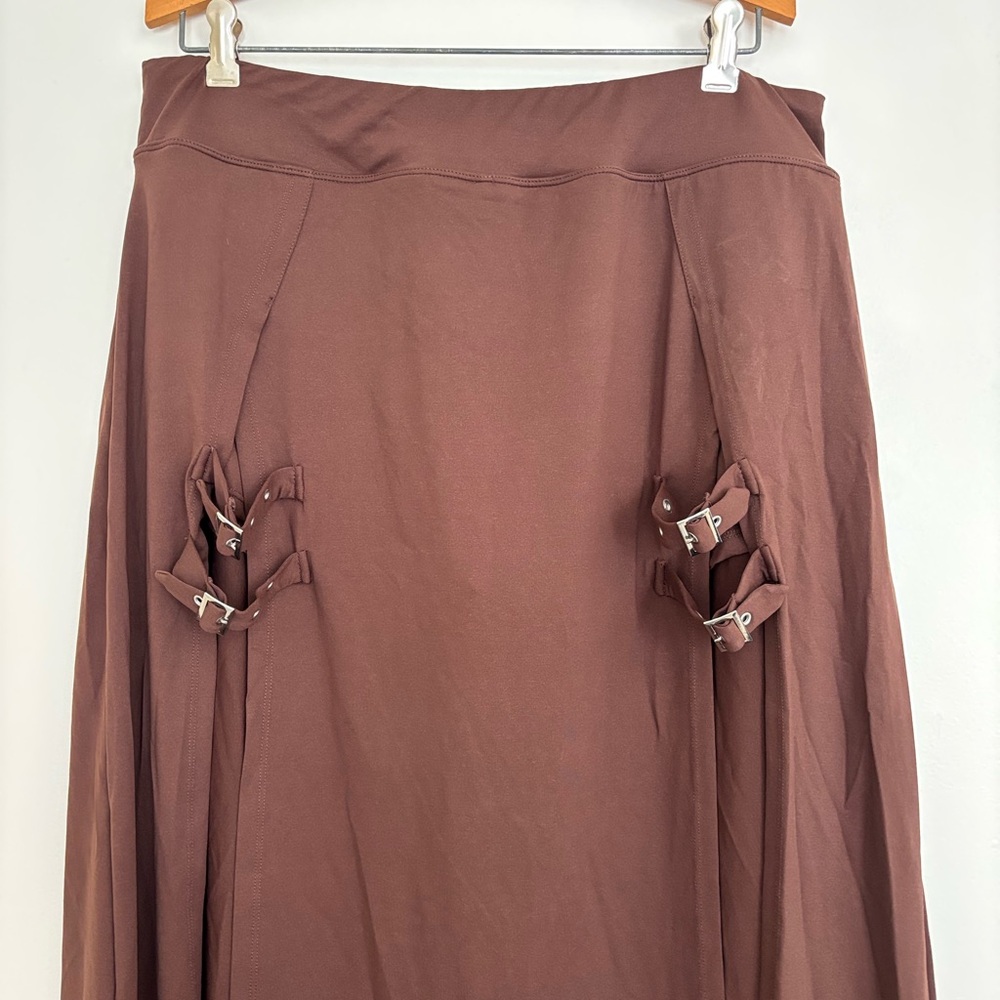 NWT HALARA Brown High Waisted Decorative Buckle Split 2-in-1 Maxi Casual Skirt - Picture 6 of 10